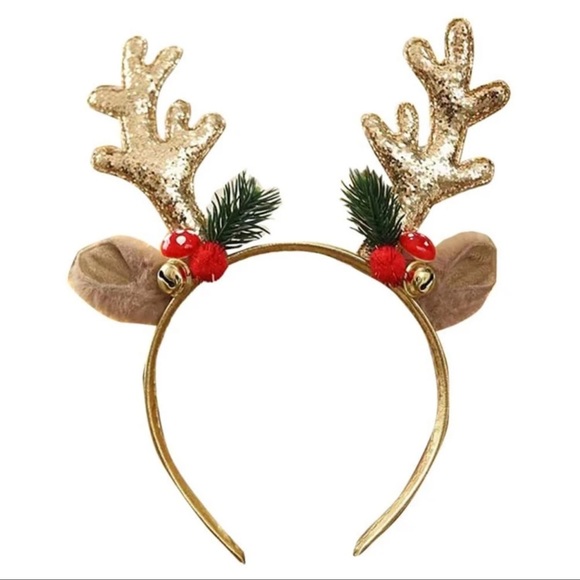 Christmas Reindeer Headband in Gold Glitter - Picture 5 of 5